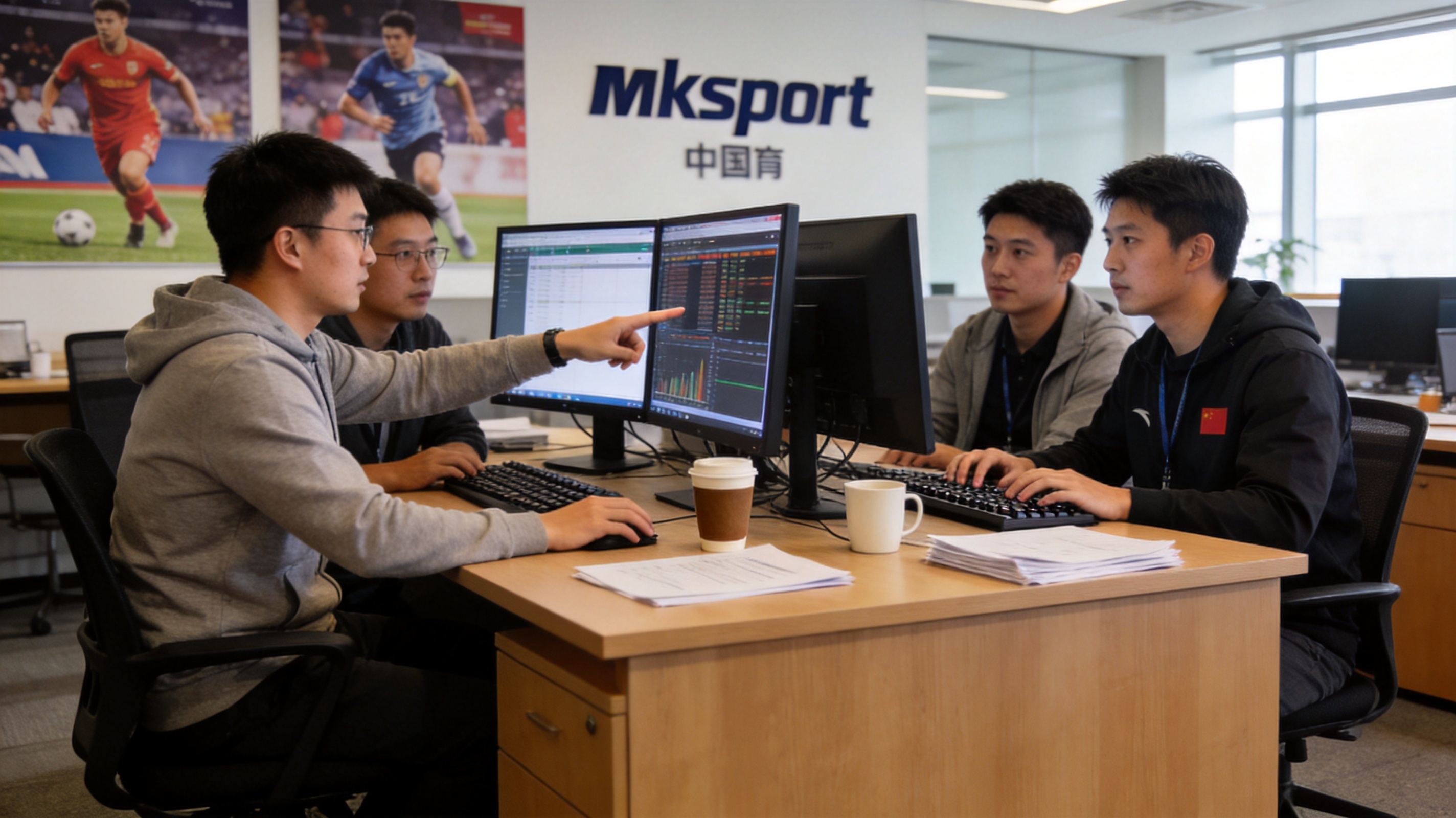 mksport体育中国团队成员在赛事数据工作台前协作
